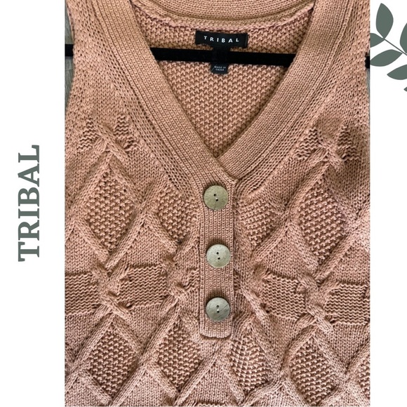 Tribal Sleeveless Racer Back Sweater Button Detail Color Clay (light salmon) - Picture 5 of 6